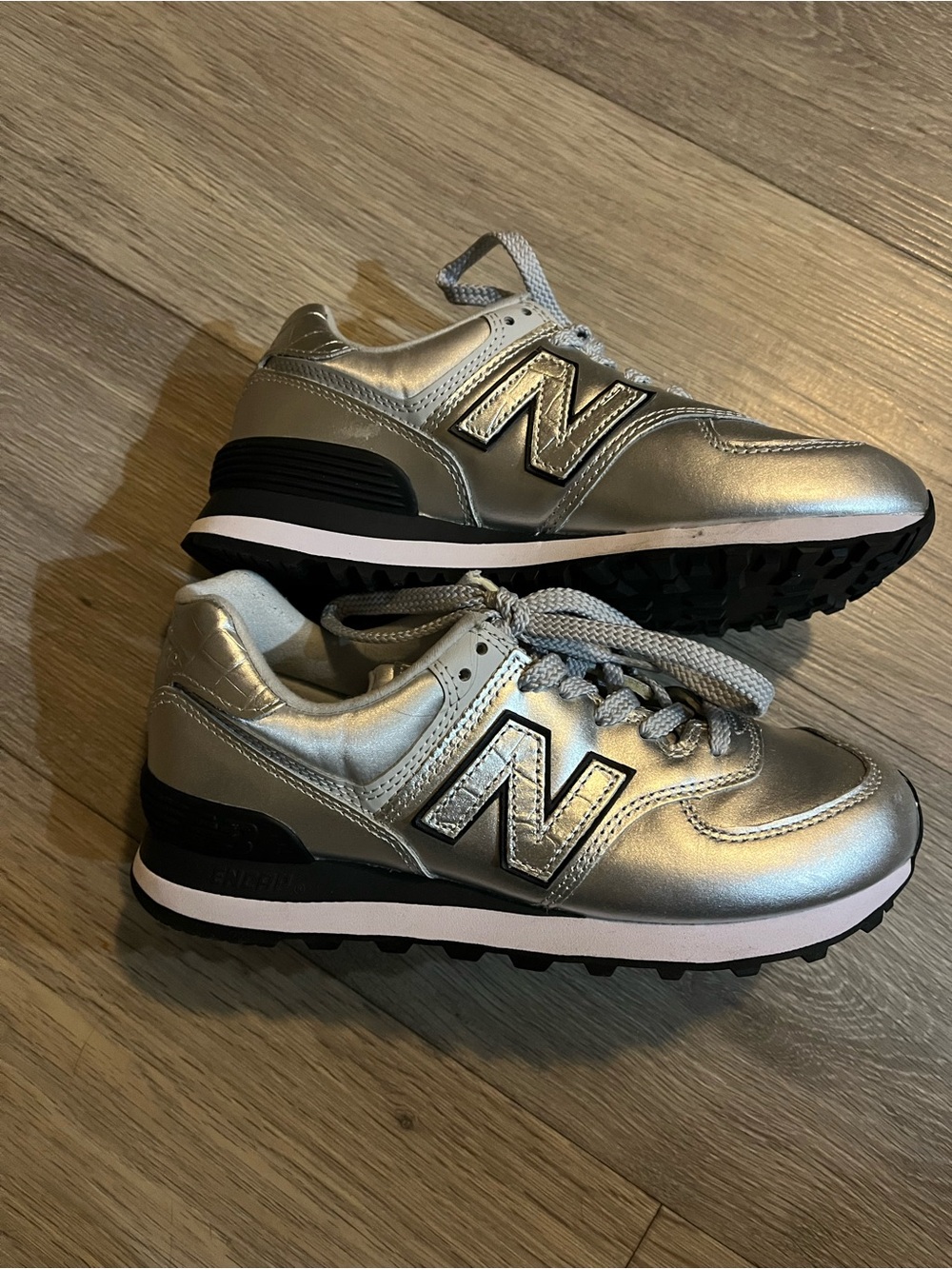 New Balance Metallic Silver 574 Womenβs Sneakers